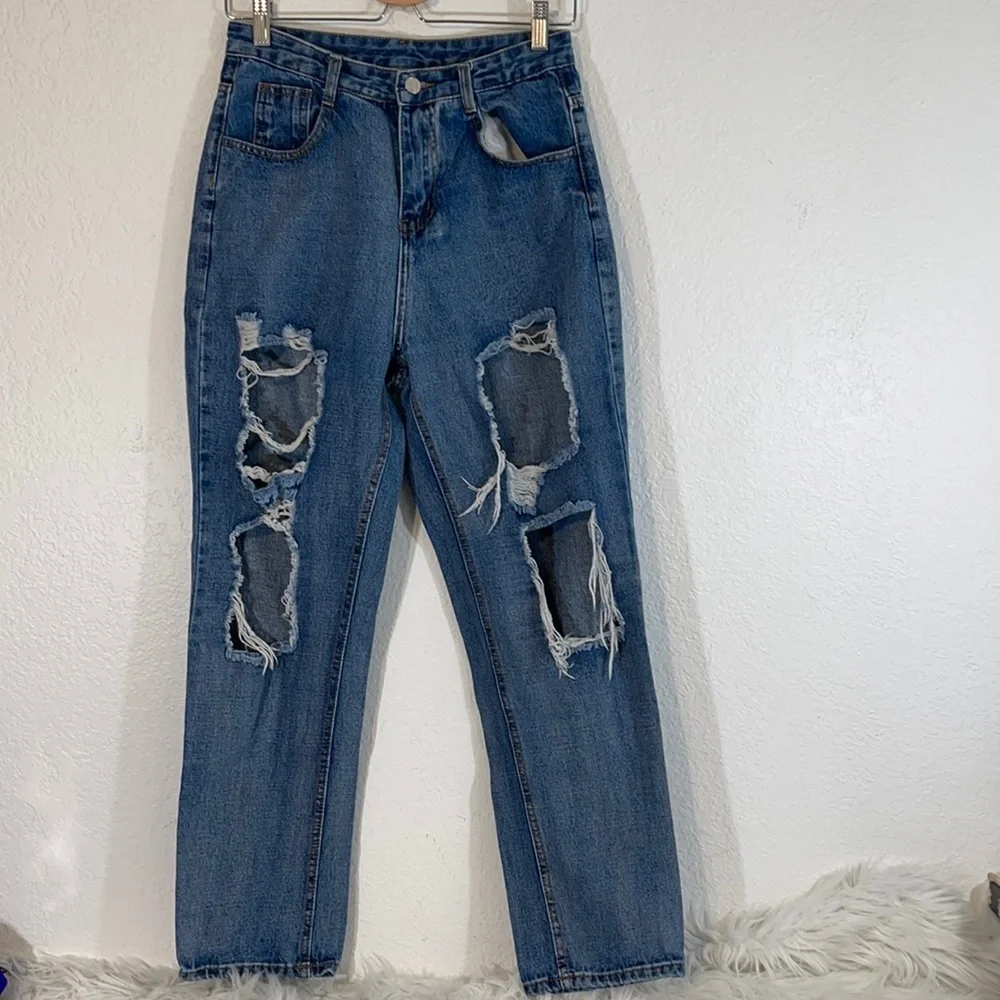 SHEIN Distressed High-Rise Jeans Size Medium (6) - Picture 1 of 10